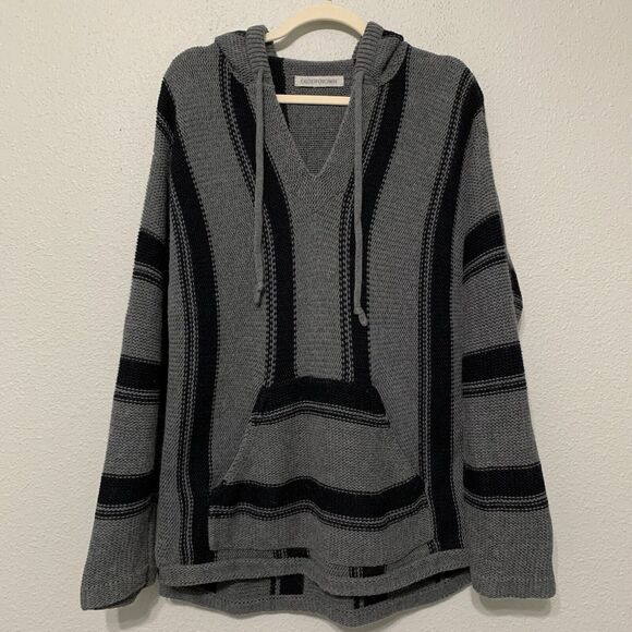 Outerknown Pacifica Pullover Hoodie Small Grey Black Striped Baby Alpaca Blend